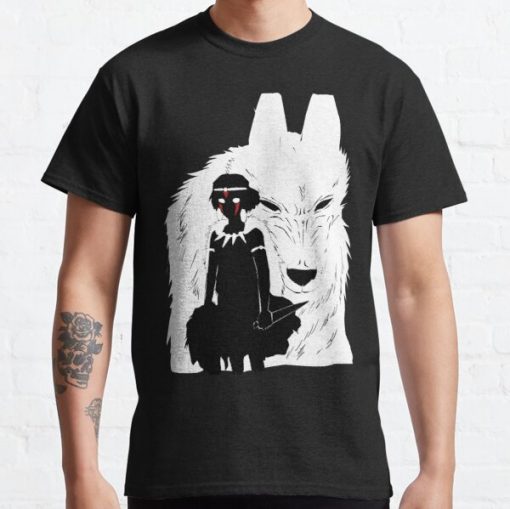 Princess Mononoke And Wolf Illustration - Black And White Classic T-Shirt RB0812 product Offical Shirt Anime Merch