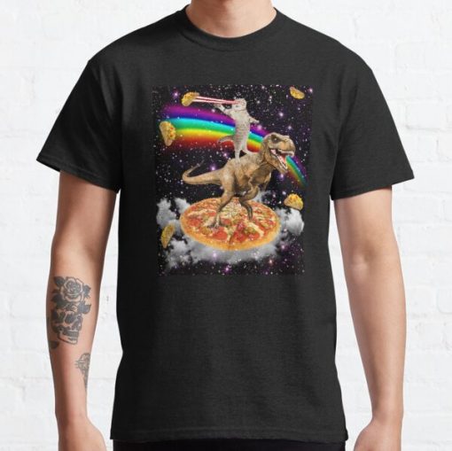 Galaxy Laser Eye Cat on Dinosaur on Pizza with Tacos & Rainbow Classic T-Shirt RB0812 product Offical Shirt Anime Merch